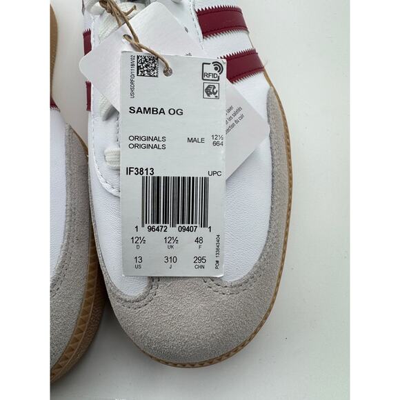 Adidas Samba OG White Burgundy Leather and synthetic upper men's size 12.5 NWOB - Picture 6 of 10